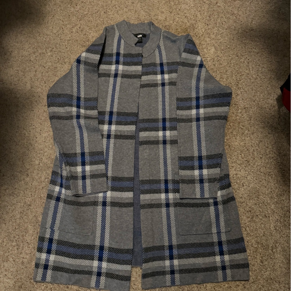 Plus size plaid trench cardigan